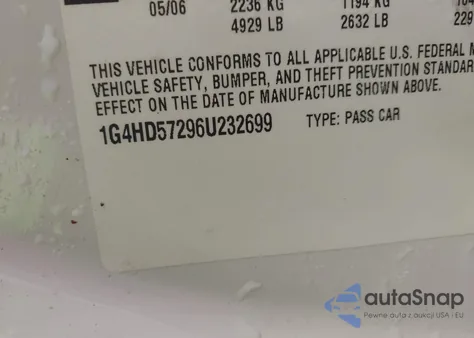 2006 Buick Lucerne Cxl z USA, uszkodzony, nr VIN 1G4HD57296U232699